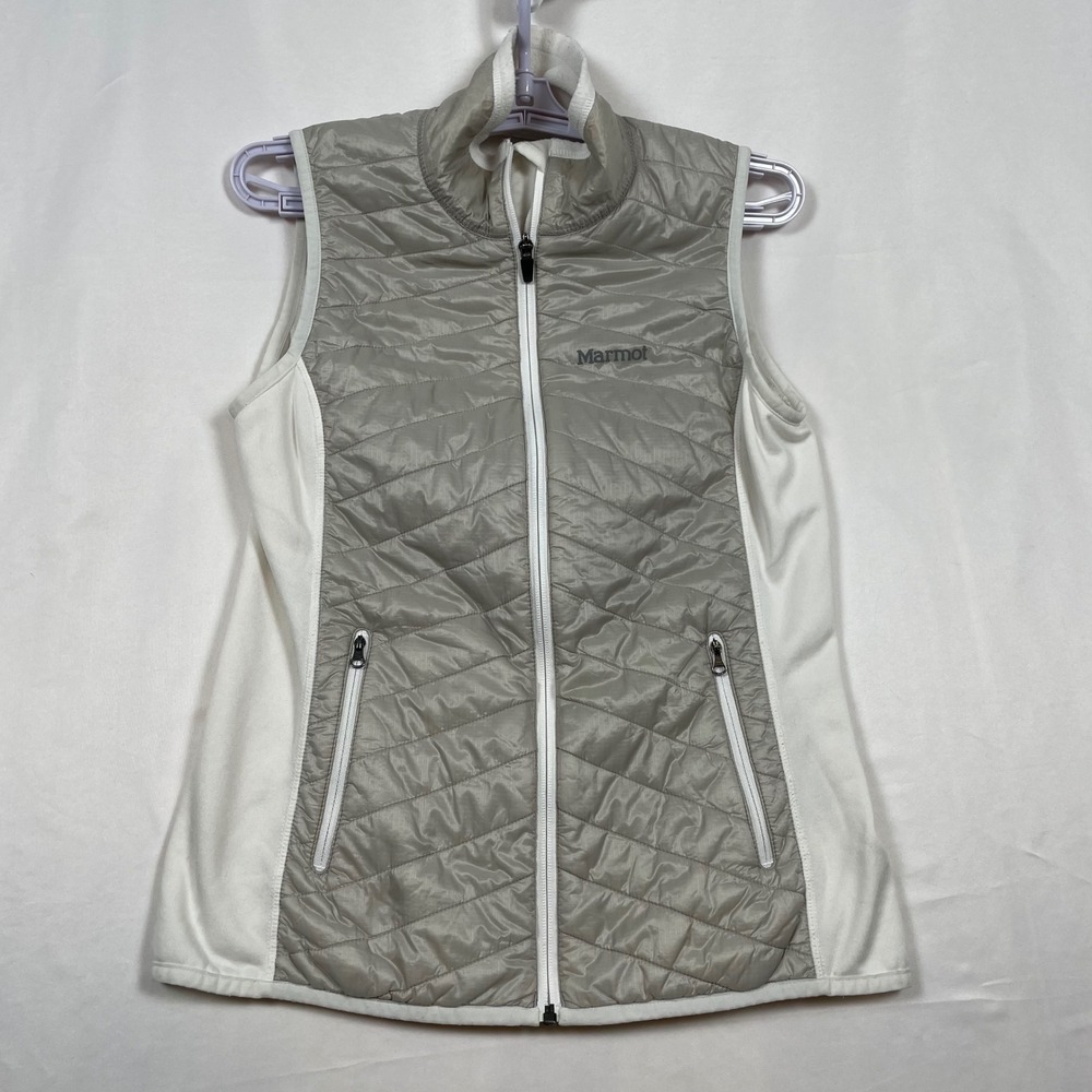 Marmot Polartec Vest Quilted Puffer Sleeveless Full Zip Gray White Size M